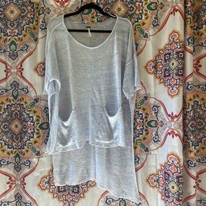 Free People EU light blue distressed short sleeve tunic top